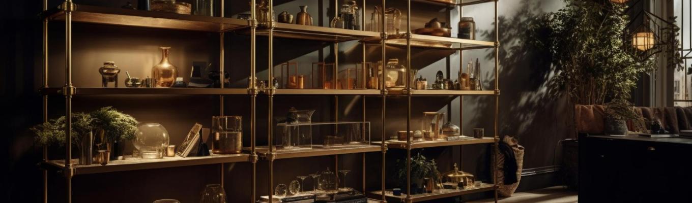 Estantes de aço na decoração com estilo industrial