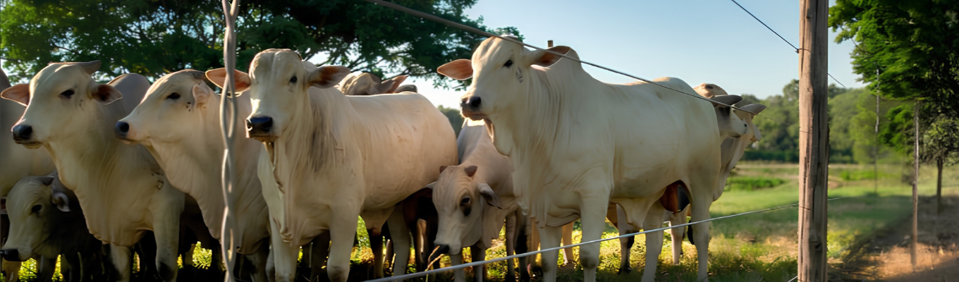 Bovinos em área cercada por arame de aço, utilizada para manejo e contenção de animais na pecuária.