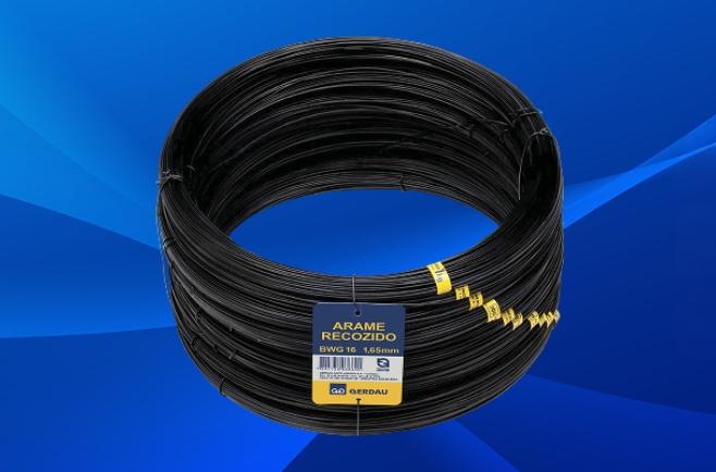 Banner arame recozido Gerdau utilizado na construção civil.